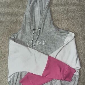 Calvin Klein Gray, White & Pink Colorblock Hoodie